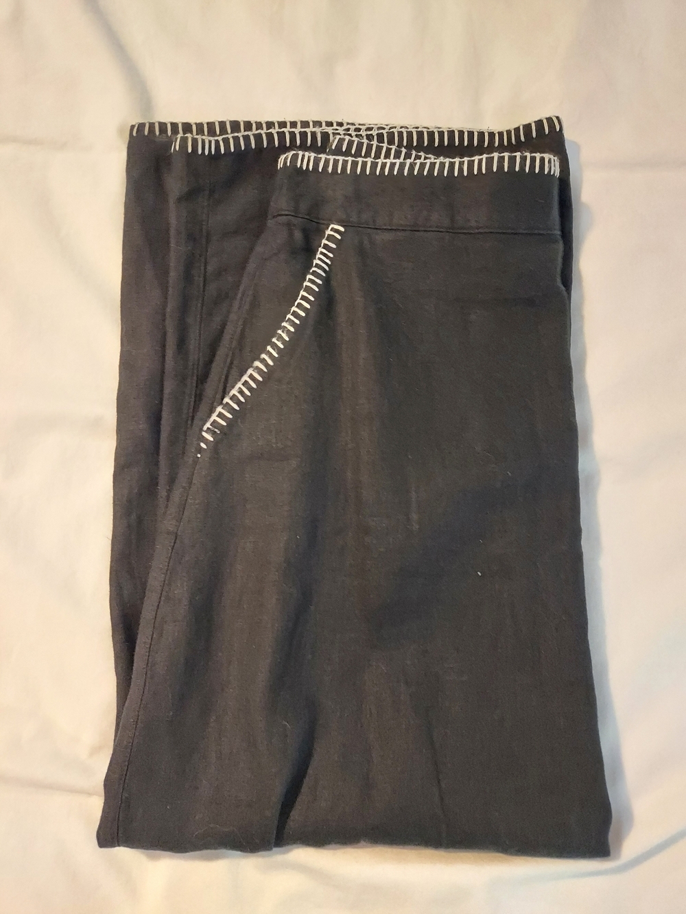 Rachel Zoe Black Linen Maxi Skirt with White Whipstitch Trim - Picture 8 of 8